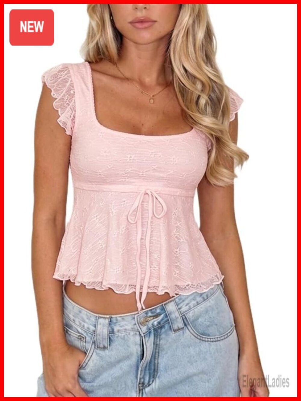 Y2k Square Neck Tank Top Cap Sleeve Ruffle Babydoll Lettuce Trim Going Out Top
